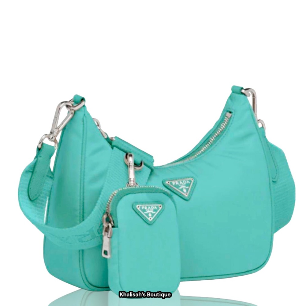 Rare & Authentic Prada Re-Edition 2005 Nylon Bag in Jade Green Like Tiffany Blue